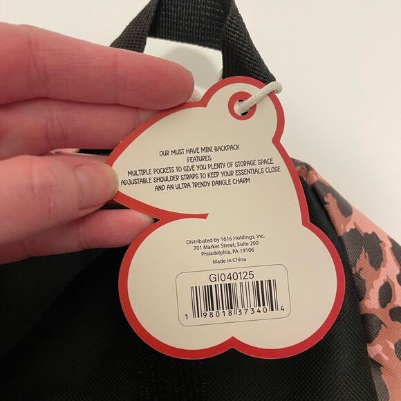 NWT Pink & Black Animal Print Mini Backpack Bag Dangle Charm - Picture 4 of 5